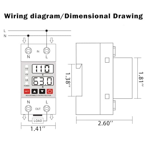 63A Smart Voltage Protector, Adjustable Over Voltage & Low Voltage Cut Off, LCD Screen, Delay Time Setting, Voltage Output Stabilizer for Home Office Appliance, DIN Rail Mountable - Thumbnail 6