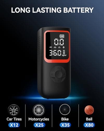 Tire Inflator Portable Air Compressor - 150PSI Portable Tire Inflator with Pressure Gauge, 4X Faster Portable Air Compressor for Car Tires, Air Pump with LED Light for Car, Motorcycle, Bike - Thumbnail 3