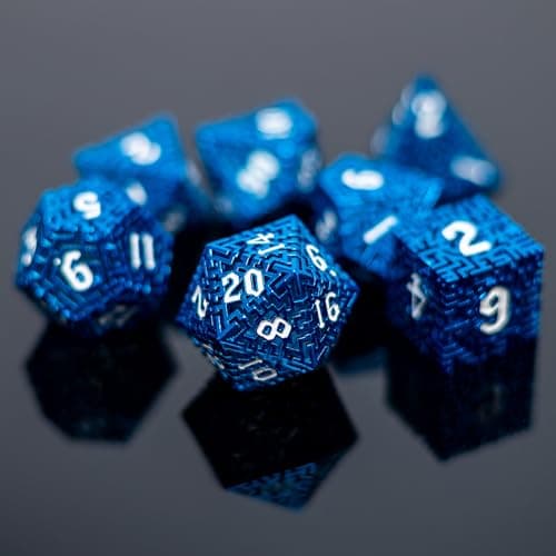 Rolledomain Metal Hollow DND Dice Set with A Gift Box, Blue Metallic Luster Maze Design, Ideal DND Dice Set for D&D DM and Players, Perfect for Dungeons and Dragons, MTG, COC Game Meetings (Wizard) - Image 1