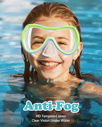 Aegend 2 Pack Kids Swim Mask Goggles for Boys Girls 3-14, Tempered Glass Lens 180° HD Wide View with Nose Cover for Pool Beach - Thumbnail 5