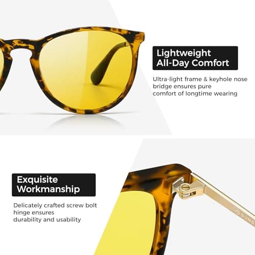 SUNGAIT Night Vision Glasses for Women Men: Vintage Round Yellow Sunglasses Classic Retro Designer Style (Amber Frame (Matte Finish)/Night Lens) SGT567HPKYS - Thumbnail 3