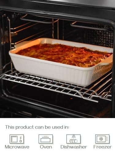 DOWAN Casserole Dish, 9x13 Ceramic Baking Dish, Large Lasagna Pan Deep for Oven, 4.2 Quarts Baking Pan with Handles, Oven Safe and Durable Bakeware for Lasagna, Home Decor, Wedding Gift, Soft White - Thumbnail 5