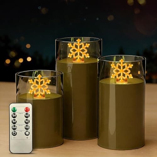 L LOHAS LED Christmas Electronic Candle Night Lights with Remote, 3-Pack Snowflake LED Flameless Candles, Battery Operated Flickering Night Light, 5 Brightness Levels & Timer, for Holiday Home Decor - Image 1
