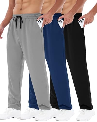 3 Pack Mens Sweatpants with Pockets - Mesh Open Bottom Athletic Joggers for Men Loose Fit Gym Workout Running Casual Pants - Image 1