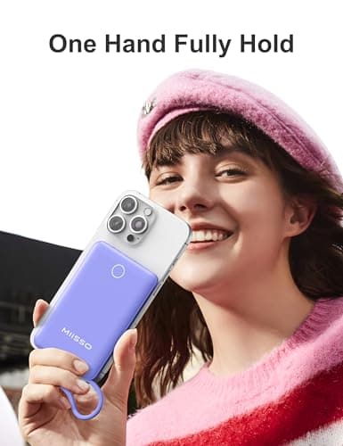 miisso 10000mAh Compatible with iPhone 15/16/17 and Android, Slim Portable Charger with Built in Cable, Power Bank Travel Charger External Battery Pack for Phone, 3 Output USB Type C Cord, Purple - Thumbnail 5