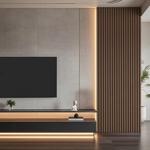 Tepanecov WPC Slat Wall Paneling, 8-Pack Water - Proof 3D Wall Panels, Accent Slat Wall Paneling for Interior Decor, TV Background, Living Room, Walnut 96 x 6inch - Thumbnail 3