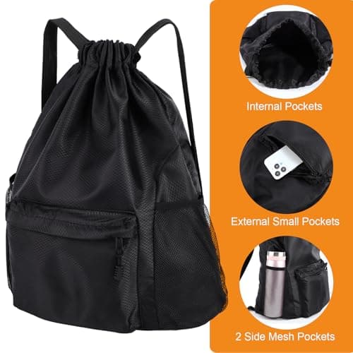 Dntorx Drawstring Backpack, Gym Bag with Water Bottle Pocket, Drawstring Sackpack, Waterproof String Backpack for Soccer, Basketball, Swim for Women Men - Thumbnail 4
