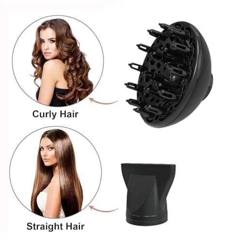 Blow Dryer - JINRI 2000W Diffuser Hair Dryer for Salon & Personal Use – Powerful, Fast Drying with Diffuser & Nozzle for Women & Men, ALCI Safety Plug, Black - Thumbnail 3