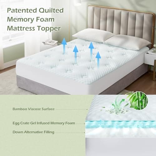 Hansleep Full Size Memory Foam Mattress Pad Topper, Full Foam Mattress Topper Viscose Derived from Bamboo, Full Bed Mattress Pad Cover for Back Pain Relief, 78" x 80", White - Thumbnail 2