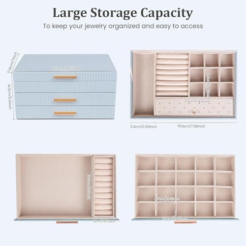 Dajasan Jewelry Organizer Box, Jewelry Storage Organizer with 2 Drawers, 3-Tier Large Jewelry Gift Box for Women, Girls, Friends, Wife or Mother, Gift Idea (Smoky Blue) - Thumbnail 2