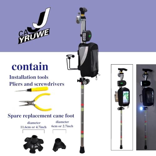 CAJJYRUWE Multiple Crutch for Adult Seniors Walk Travel Ergonomic Stick Aluminum Portable Cane Adjustable Height include Night light Storage Bag Cup Holder Bell Spare large medium Anti-Slip Rubber Tip - Thumbnail 3