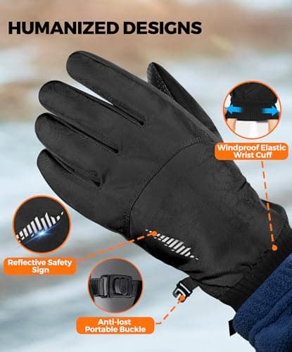 rivmount Winter Gloves made with 3 M Insulation/Waterproof/Touchscreen for Women Men, Thermal Warm Gloves for Cold Weather Outdoor, Running, Cycling, Ski, Snow, Daily, Hiking, Black Size XL - Thumbnail 6
