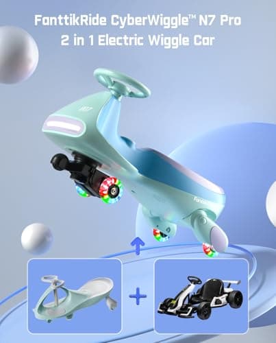 FanttikRide N7 Pro Electric Wiggle Car, Rechargeable Battery, CyberWiggle, 2 in 1 Swing Car, 2 Speeds Max 4 Mph, Anti-Rollover, Flashing Wheels, Bluetooth, for Ages 3 and Up, 150 Lbs, Glacier Blue - Thumbnail 2