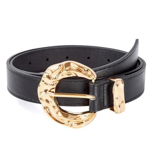 EONTISO Womens Leather Belts for Jeans Pants Dresses Fashion Casual Ladies Waist Belt with Gold Buckle, Black L - Thumbnail 3