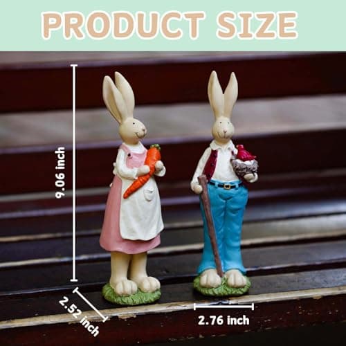 DurableDelights 9.06'' H Hand Painted Bunny Couple Statue Set - Resin Easter Bunny Decor, Spring Rabbit Figurines for Easter Centerpiece Table Decorations or Home Decor, for Family and Friends - Thumbnail 5