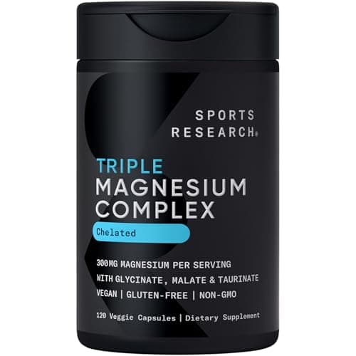 Sports Research® Chelated Triple Magnesium Complex with Glycinate, Taurinate & Malate (Chelamax®) for Enhanced Bioavailability* - 300 mg per Serving, Non-GMO, Certified Vegan, 120 Veggie Capsules - Image 1