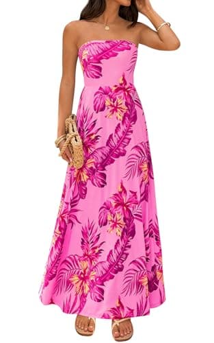 PRETTYGARDEN Floral Strapless Off Shoulder Backless Flowy Women Dresses 2026 Stretch Comfy Maternity Dress for Photoshoot (Pink Floral, XX-Large) - Image 1