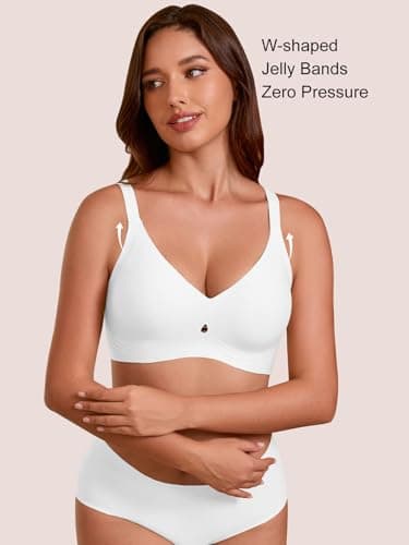 COCOMARTS Jelly Bras for Women No Underwire Seamless Push Up Bra Full Support Comfort Bralettes Wireless Plunge Everyday Bra White Large - Thumbnail 4