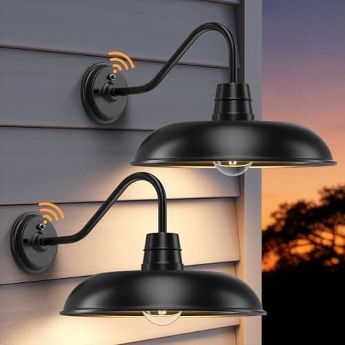 FILIYANO Large Dusk to Dawn Outdoor Barn Light, Farmhouse Exterior Lighting Fixtures, 14 Inch Industrial Vintage Waterproof Stain Black Wall Mount Sconce, for Cottage Garage Porch, 2-Pack - Image 1