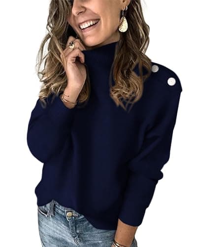 KIRUNDO Fall Sweaters for Women 2026 Striped Turtleneck Ribbed Knit Sweater Trendy Pullover Jumper Winter Fashion Clothing(B-Navy, X-Large) - Image 1