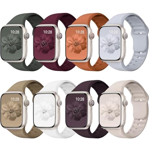 8 Pack Sport Bands Compatible with Apple Watch Bands 40mm 38mm 41mm 42mm 44mm 45mm 49mm 46mm for Women Men,Silicone Waterproof Strap for iWatch Apple Watch Series11 10 9 Ultra 8 7 6 5 4 3 2 1 SE - Image 1