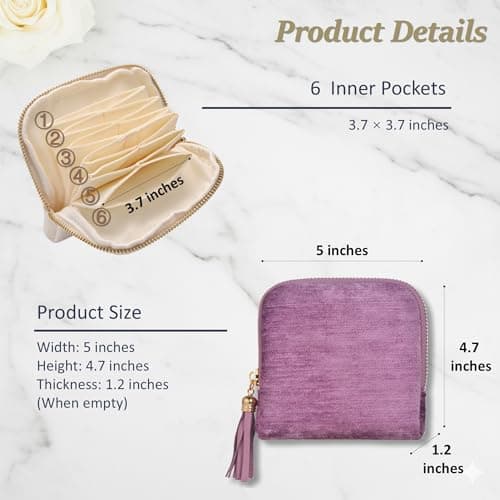 Zeelooroo Small Travel Jewelry Case, Soft Velvet Organizer Pouch for Bangle, Bracelets, large Earrings, Beaded necklace, Anti-Scratch & Portable Jewelry Bag Holder for Travel & Everyday Use (Purple) - Thumbnail 3