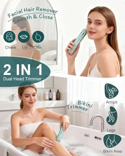 Electri Razors for Women, 2 in 1 Personal Groomer Kit Bikini Trimmer for Women Painless Lady Shaver for Face, Bikini, Underarm, Legs, Arms Waterproof, USB Rechargeable Facial Hair Trimmer - Thumbnail 2