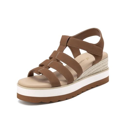 Athlefit Espadrille Low Wedge Sandals for Women Comfortable Casual Open Toe Platform Sandals for Summer Beach Vacation Brown, Size 8.5, SAPS2612W - Image 1