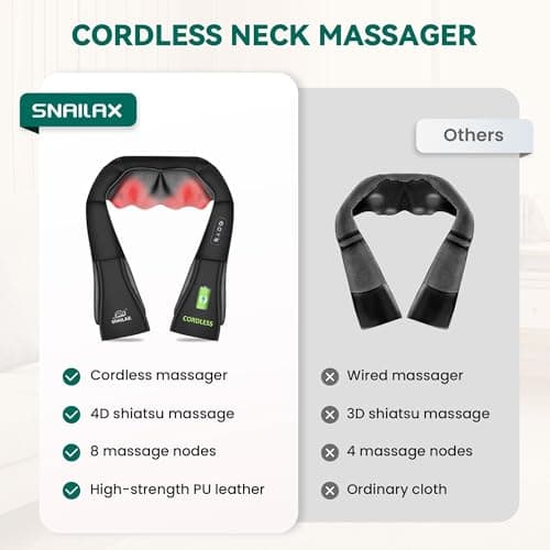 Snailax Cordless Massager - Shiatsu Neck and Shoulder Massager with Heat, FSA Eligible, Portable, Lumbar, Back Electric Massage Pillow, Christmas Gift - Thumbnail 3