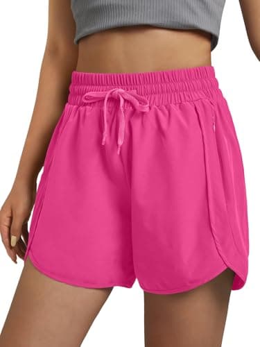 3rd hill Women's 5" Athletic Running Shorts Quick Dry Lightweight Workout Gym Shorts with Zipper Pockets UPF 50+ Hot Pink M