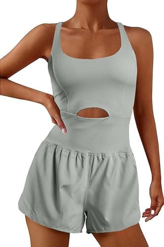 YOAKUKA Womens Workout Rompers Running Outfits Padded Bra Tennis Exercise Jumpsuits Gym Clothes - Image 1