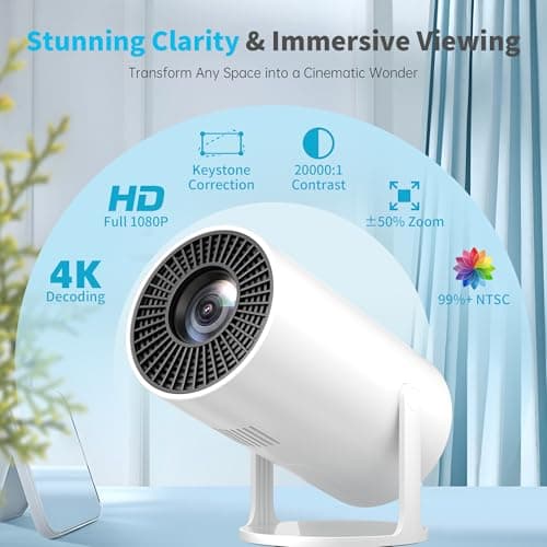 Mini Projector Portable Proyector 4K Support, Full HD 1080P Small Projector with 270° Rotatable Stand, Movie Projector Compatible with TV Stick/Smartphone/HDMI/USB for Bedroom/ Outdoor Camping - Thumbnail 2