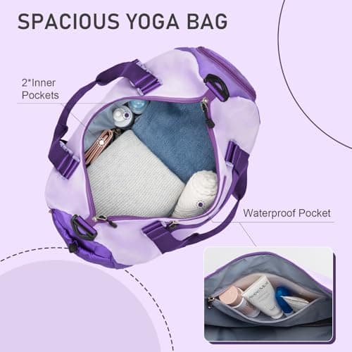 WOOMADA Gym Bag for Women with Yoga Mat Holder, Yoga Duffle Bag with Shoe Compartment, Multi-Purpose Travel, Workout, Dance, Sports Bag(Purple) - Thumbnail 4