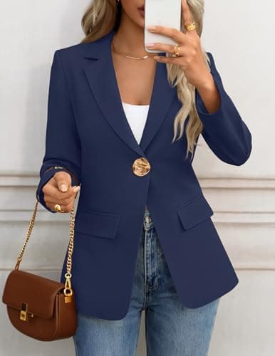 MEROKEETY Women's Long Sleeve Blazer 2026 Fall Open Front Work Office Suit Jacket Business Casual Outfits, Navy, X-Large - Thumbnail 5