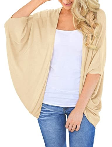 BB&KK Lightweight Cotton Fall Kimono Cardigans for Women Tops Solid Colors Boho 3/4 Batwing Khaki Large - Image 1