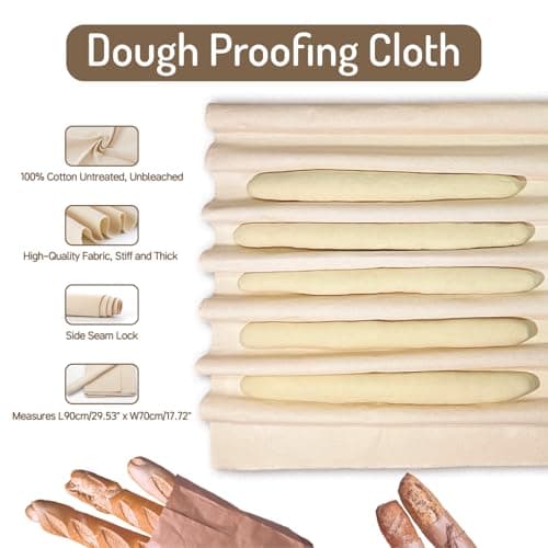 Set of 4 Proofing Basket, 9.8 Inch Round Bread Proofing Baskets with 2pcs 17"x29" Proofing Cloths, Sourdough Bread Baking Supplies, Bread Making Kit for Dough Baking - Thumbnail 4