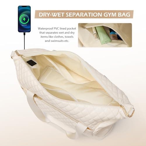 MDODO Travel Duffel Bags for Women Weekender Overnight Duffle Bag with Wet Pocket Shoes Compartment Carry on Tote Bag for Business,Trips,Travel,Sports,Gym,Yoga,Hospital,3 Pcs Set,43L,Beige - Thumbnail 4