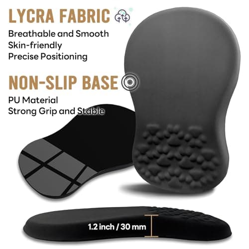 ailifeer Black Ergonomic Mouse Pad with Wrist Rest Support,Non-Slip PU Bottom & Memory Foam Massage Bulge Cat Paw Pad Design,Relieves Carpal Tunnel Pain-an Ideal Mousepad for Office Desk Accessories - Thumbnail 4