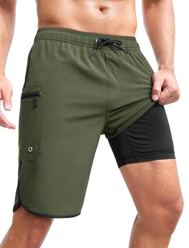 SILKWORLD Men's Swim Trunks Quick Dry Bathing Suits Water-Resistant Summer Beach Shorts with Pockets,Army Green,XX-Large - Image 1