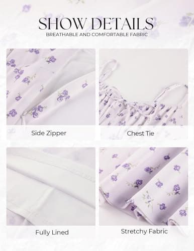 Belle Poque Floral Dress for Women Summer Backless Spaghetti Strap Dresses Cami Dresses Tea Party Dress (Purple Floral,L) - Thumbnail 6