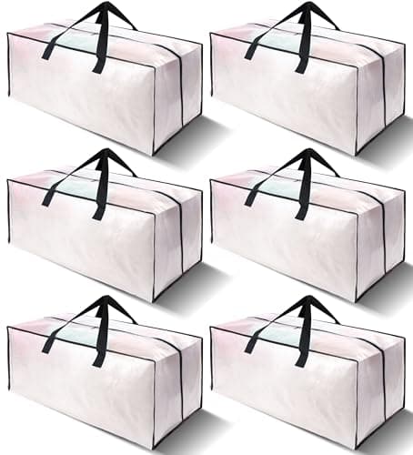 6 Pack Heavy Duty Extra Large Moving Bags W/Backpack Straps - Strong Handles & Zippers, Storage Totes For Space Saving, Fold Flat, Alternative to Box and Bin (40 gal, Semi-Transparent) - Image 1