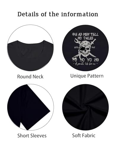 Pirate Shirt Mens Skeleton Graphic Shirt Pirate Theme Funny Trip Short Sleeve Tee Top - Thumbnail 5