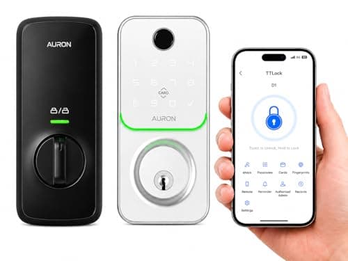 Smart Deadbolt Lock – 5-in-1 Keyless Entry: Fingerprint, Keypad, App, Card & Key | IP65 Weatherproof | Auto-Lock | Fits Standard Doors 1-3/8"-1-3/4" | No Wiring (Silver)