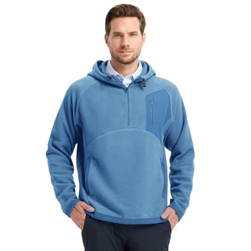 Rouen Polar Fleece Hoodie Men Sweatshirt Microfleece Soft Athletic Casual Warm Hooded Golf Quarter Zip Pullover Men Misty Blue - Thumbnail 2