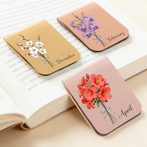 Graduation Gift Personalized Leather Magnetic Bookmark with Birth Flower & Custom Name - Handmade PU Leather Bookmark Clip for Readers, Unique Graduation Gift for Women & Men (1 Pack) - Thumbnail 4