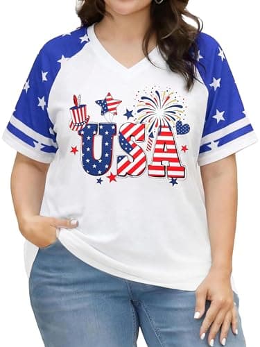 NANYUAYA Plus Size 250 Years American Flag Shirt Women USA Stars Tops 250th Anniversary 4th of July Patriotic Memorial Tee - Image 1