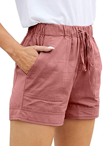 WROLEM Womens Comfy Drawstring Casual Elastic Waist Pocketed Loose Fit Shorts L Pink - Image 1