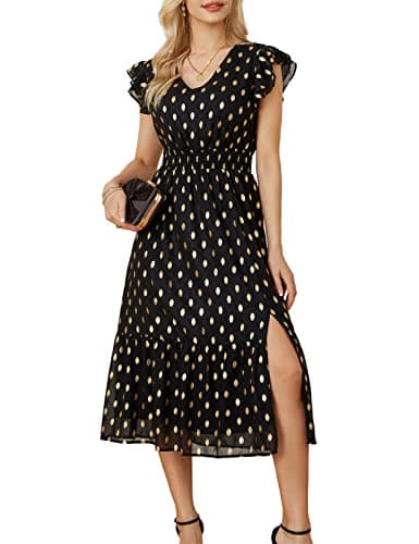 GRACE KARIN 2026 Womens Summer Dresses V Neck Ruffle Sleeve Floral Boho Beach A-Line Dress Black-Polka Dot XX-Large - Image 1