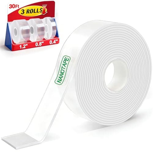 3 Rolls Double Sided Tape Heavy Duty - Total 30FT, Extra Strong Nano Tape Adhesive Strips Filament Tape, Clear Mounting Tape Removable Two Sided Adhesive Tape for Walls, Posters, Rug, Picture Hanging - Image 1