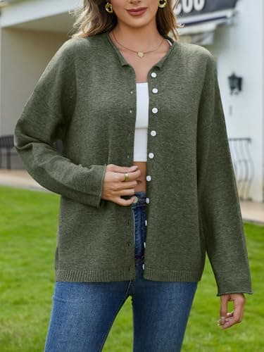 UNCLECAT Womens Button Up Cardigan Sweaters Fall Long Sleeve Outerwear Tops Knit Open Front Clothes Army Green - Thumbnail 3